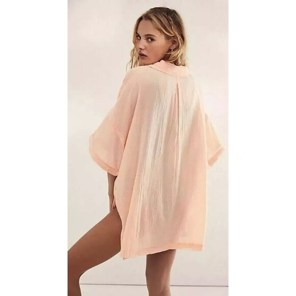 Free People Intimately Sleep Talker Shirt‎ Top oversized aysemmetrical Gauze MD - Picture 2 of 11